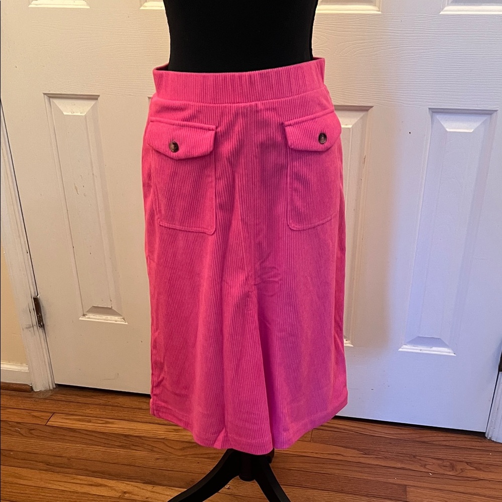 NWT HALARA Vibrant Pink Corduroy A-Line Skirt (S)